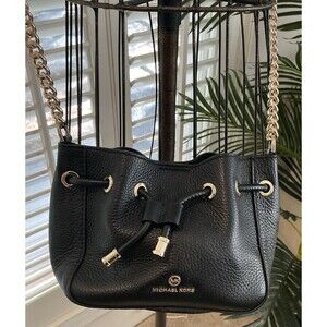Michael Kors Phoebe Mini Bucket Black Leather Crossbody Handbag EUC